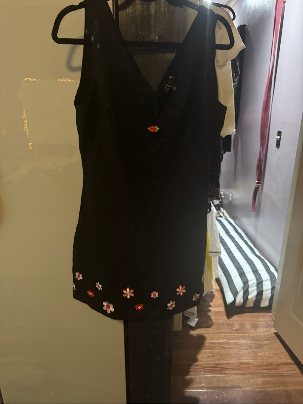 dELiA*s Black Sleeveless Dress with Pink + Red Floral Trim size 1x NWOT
